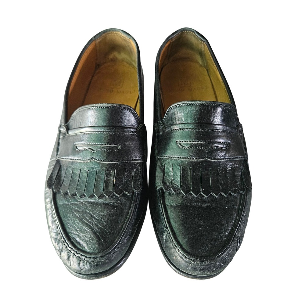 Bruno Magli Rico Mens Black Leather Kiltie Penny Loafers Made in Italy Size 8 W